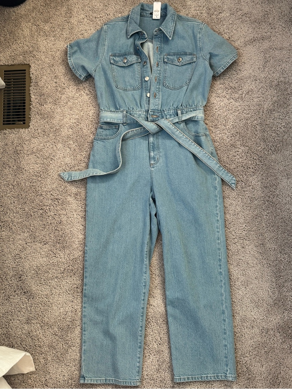 NWT Express Light Wash Blue Denim Jumpsuit size L